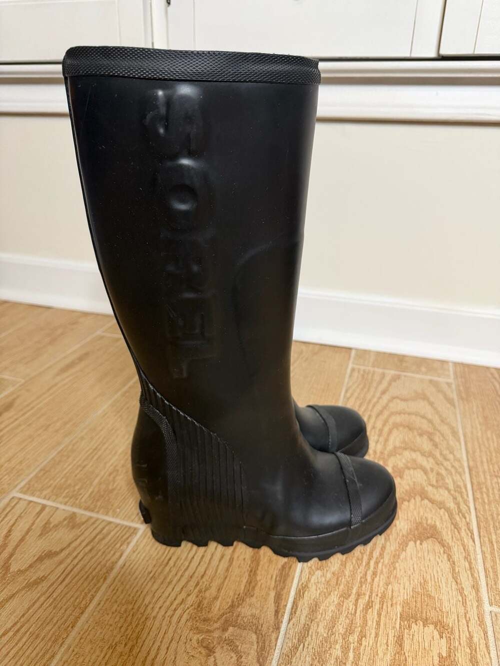 Sorel Joan Rain Wedge Tall Waterproof Rubber Boots Black Size 7